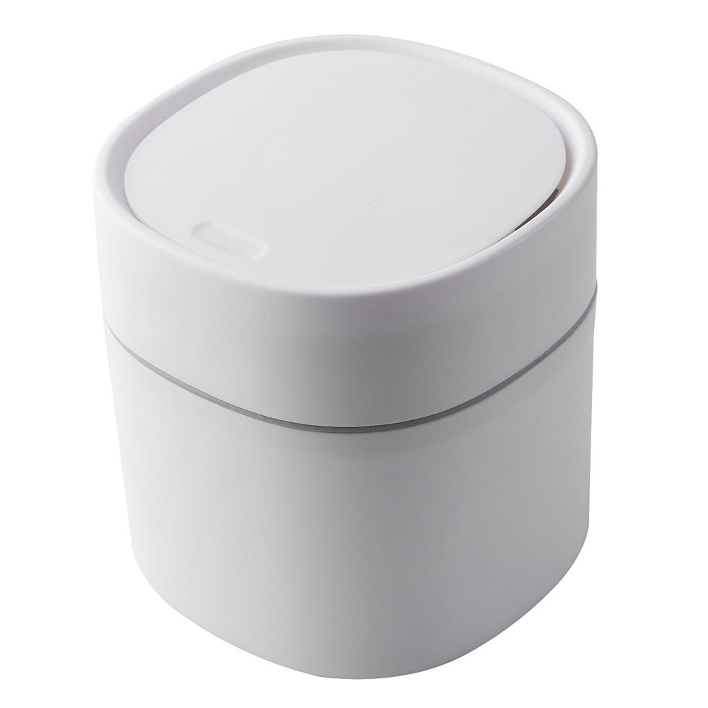 Mini Cute Waste Bin Desktop Small TrashCan With Lid Garbage Organizer Detachable Cover Kitchen dining table Desk Storage Bucket: White B