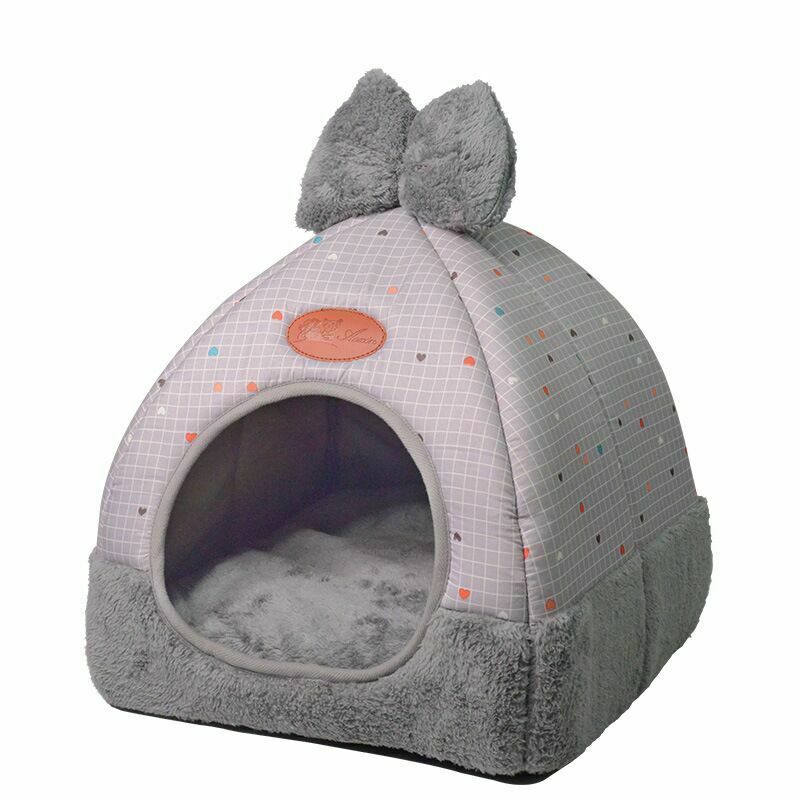 Casa de mascotas bonita iglú, cama de invierno de lana acolchada muy cálida, caseta para perros y gatos pequeños y medianos: Grey2 / M