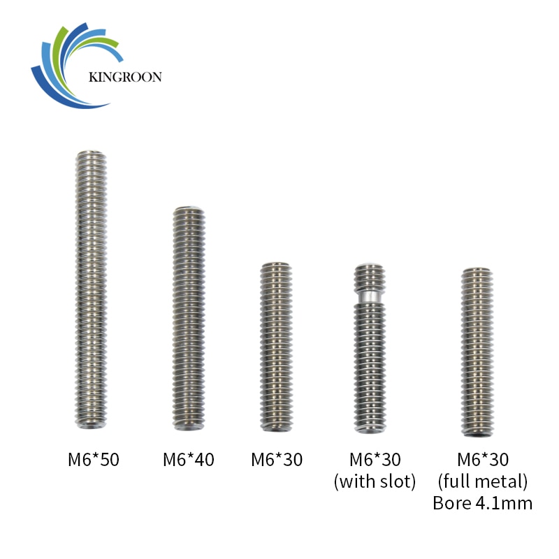 5 unids/lote MK8 MK9 garganta filamento de 1,75mm PTFE Acero inoxidable garganta M6 30mm hilo 3D piezas de impresoras con tubo para garganta