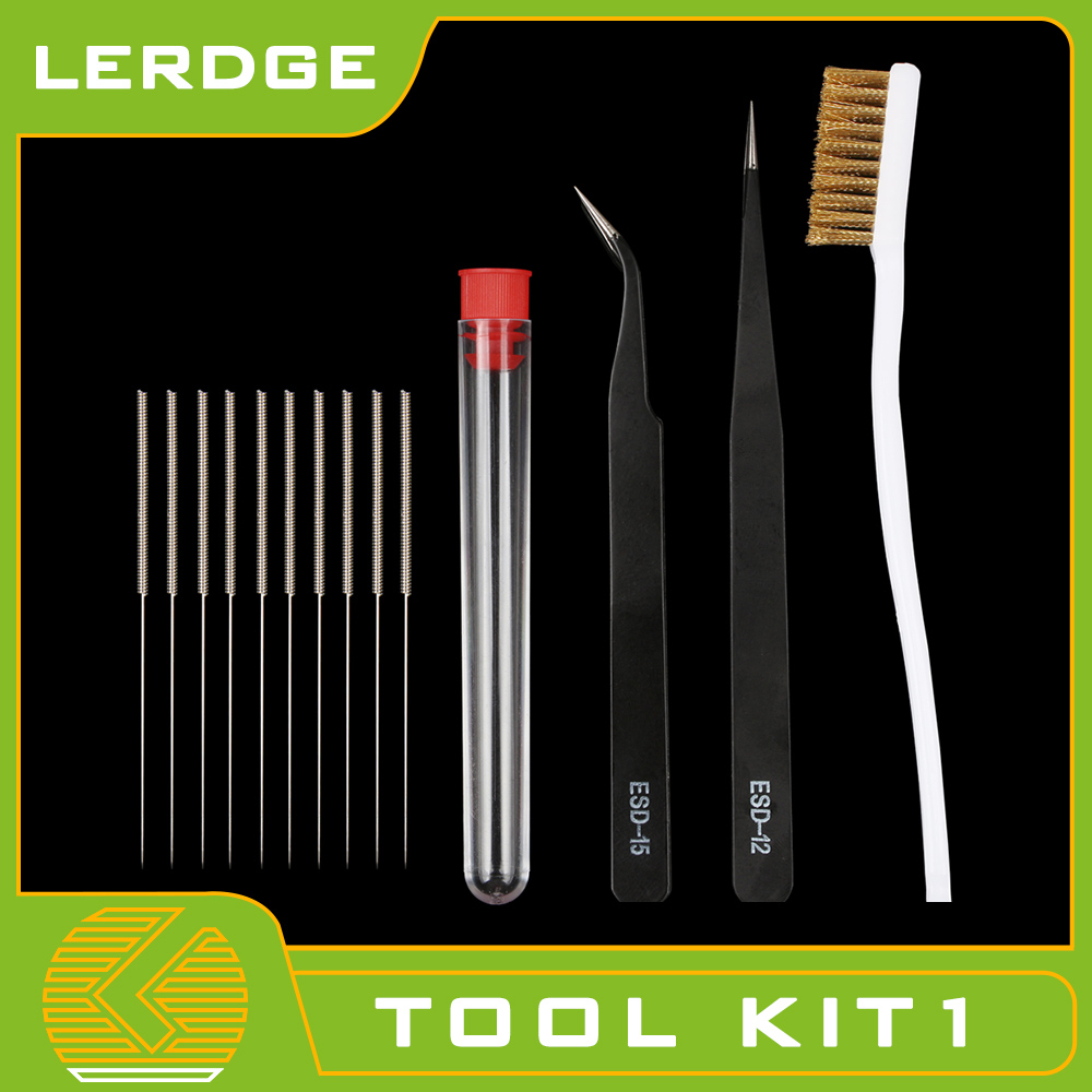 LERDGE 3D Printer Parts extruder Nozzle Cleaning tool Bendable Drill 10Pcs Stainless Steel Needle Tweezers Wire Brush Kit1