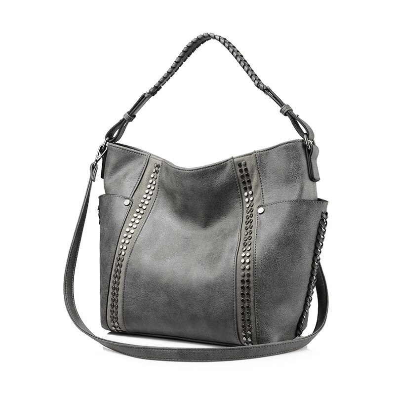 REALER frauen schulter umhängetaschen weibliche casual totes damen handtaschen große kapazität Niet Messenger top-griff taschen: gray