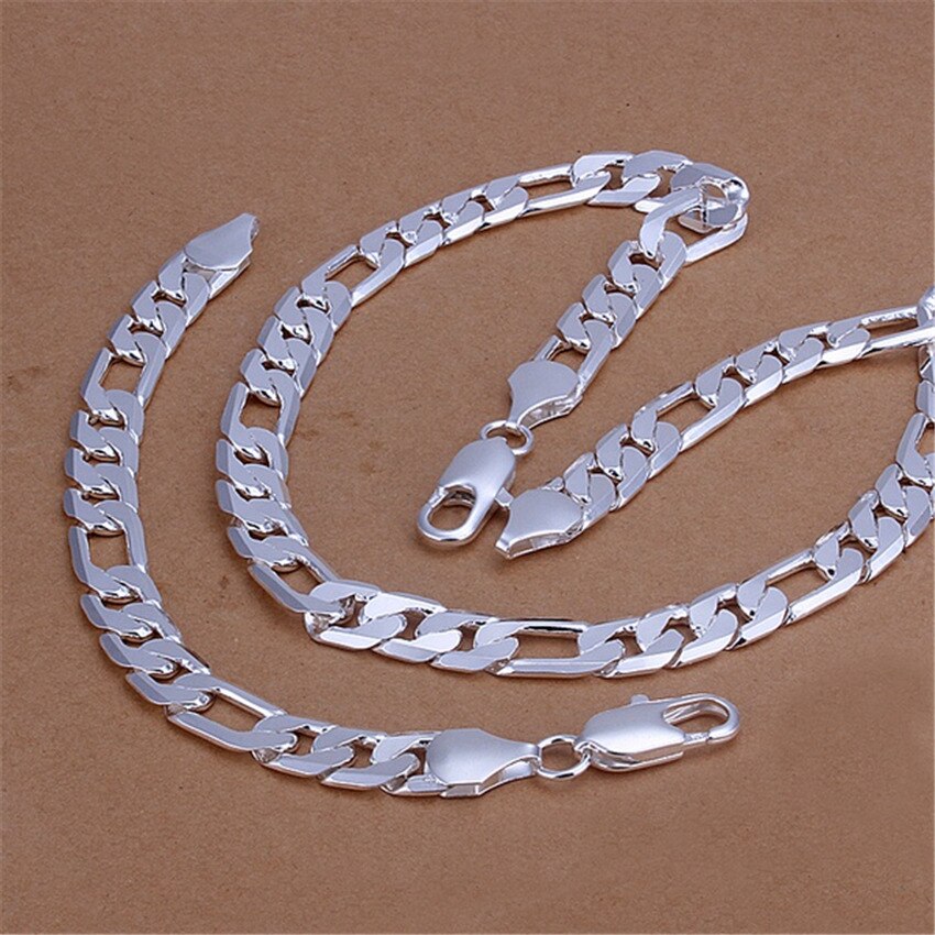 Set di gioielli con collana di bracciali in argento sterling 925 per uomo donna classica catena da 12MM 18-30 pollici regali di nozze per feste di moda