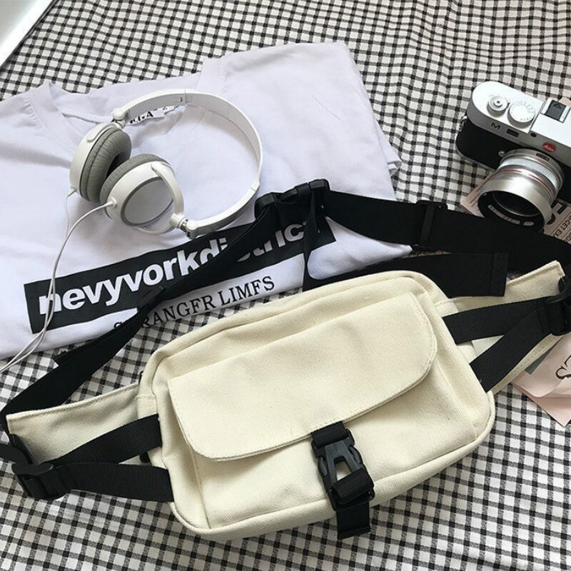 Riñoneras de estilo Harajuku para mujer, Canvans de carga combinables, a la , sencillas, Ulzzang, carteras para estudiantes, bolso diario