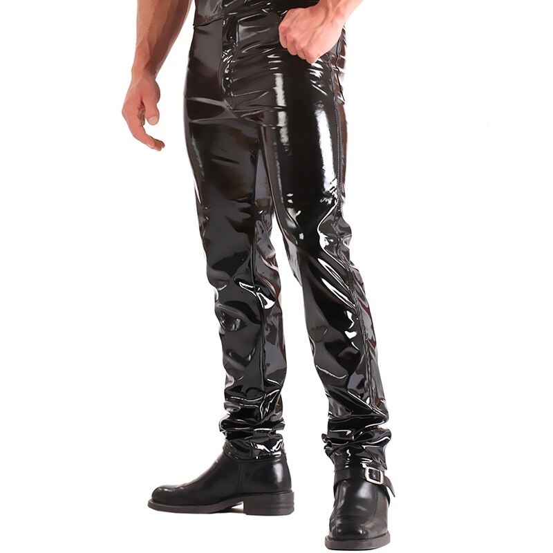 Zogaa herr skinny faux pu skinnbyxor killar glänsande byxor fullängd nattklubb sångare dansare byxor plus size herr byxor