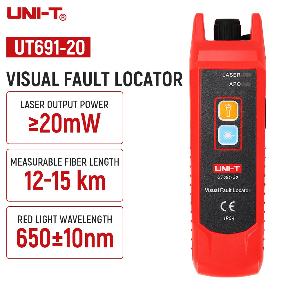 Prova visiva del cavo della rete del Tester della fibra ottica del localizzatore di guasto UNI-T UT691 con il Tester di sorgente di luce rossa della torcia elettrica: UT69120