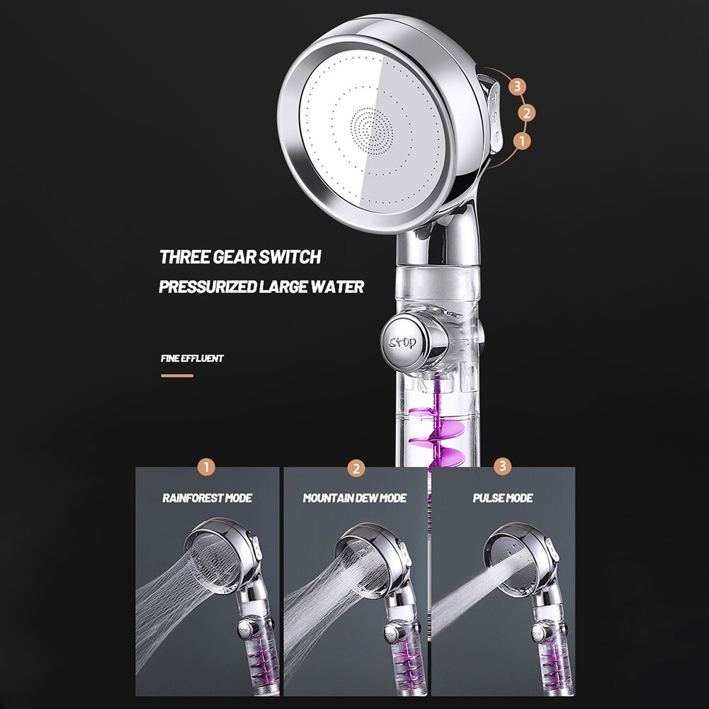 High Pressure Handheld Shower Head 3-Speed Turbo Shower Pressurized Large Water Powerful Shower Spray Filter And Pause Button