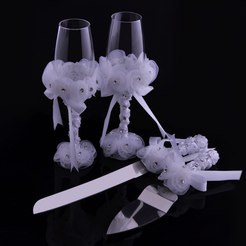 4Piece Wedding Supplies Cake Knife Toasting Flutes and Pie Cake Server Set Marrying Birthday Party Show Tool Bride And Groom Gif: 2C