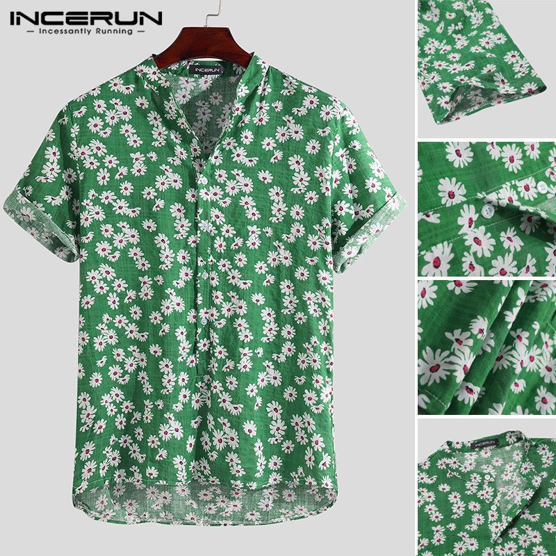 hommes fleur imprimé chemise à manches courtes col rabattu chemise décontracté boutons amples Blouse homme été hawaïen hauts grande taille