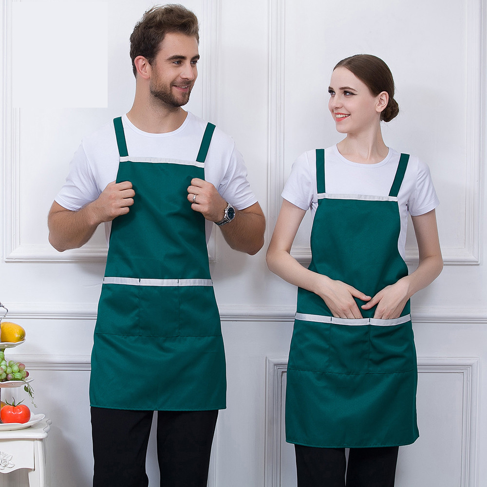 Delantal de trabajo de cocina para el hogar, panadería, cafetería, restaurante, servicio de comida multibolsillo con tiras ajustables Unisex de