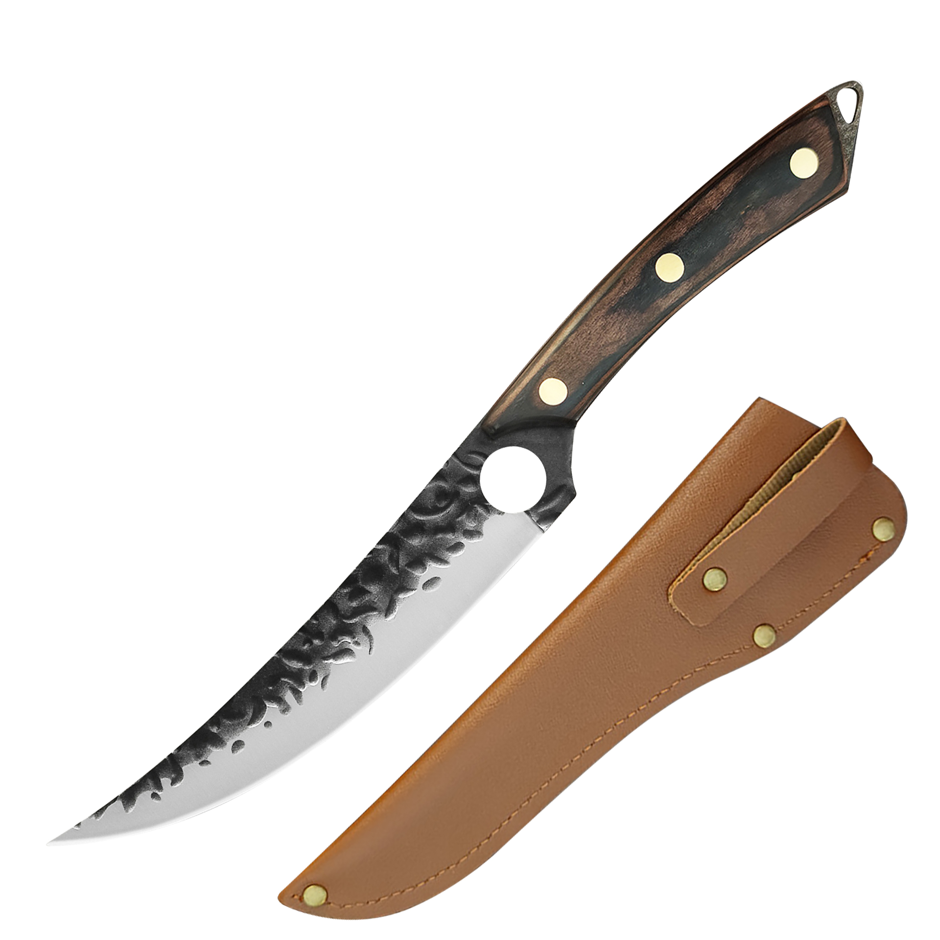 6Inch Professionele Gesmeed Uitbenen Mes Rvs Mes Keuken Snijden Messen Chef Slager Hakmes Fruit Mes: knife with sheath