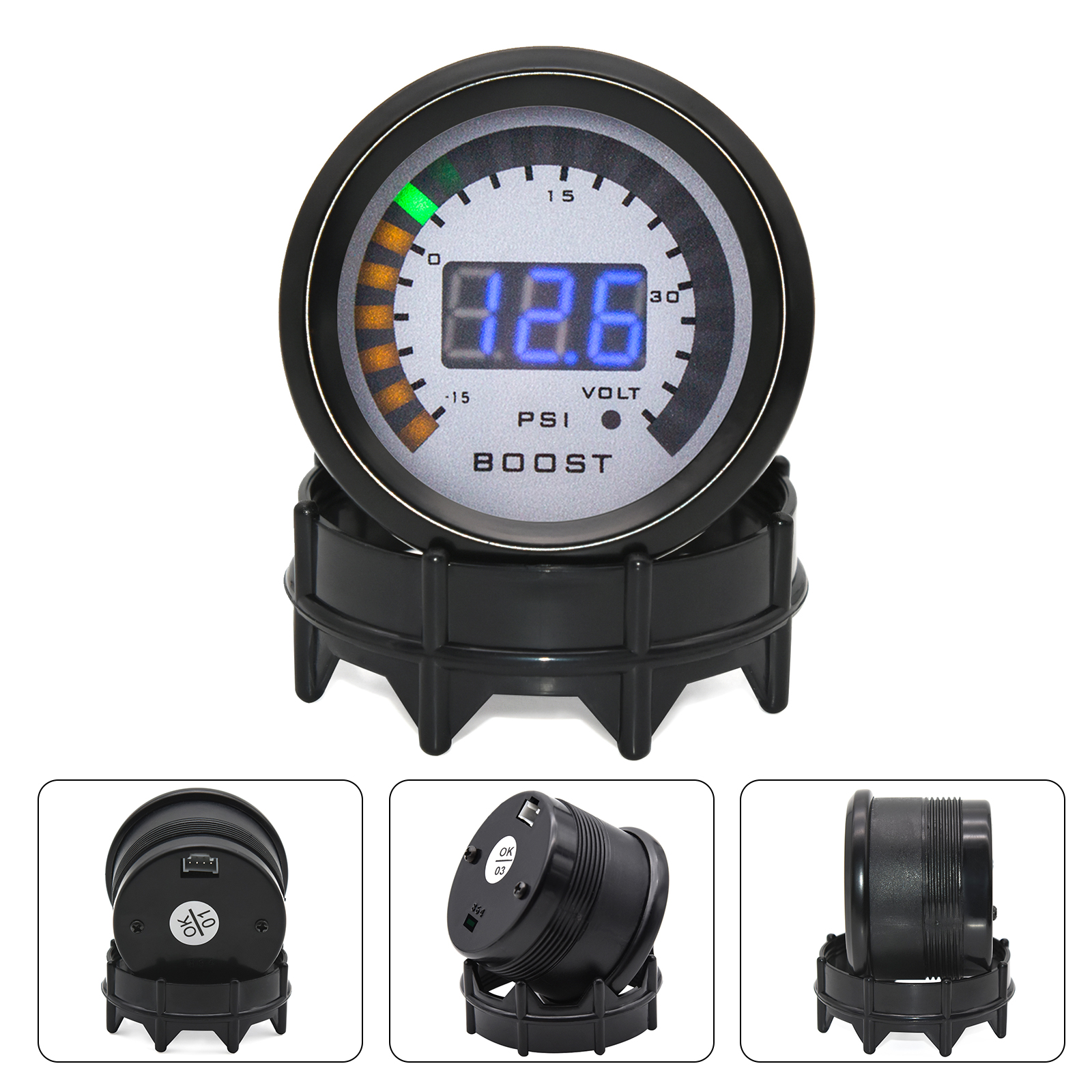 52MM Digitales LED-Boost-EXT-Abgastemperatur-Messgerät, Voltmeter, Spannungs-Luft-Kraftstoff-Verhältnis-Anzeige, Öldruck- und Öltemperaturmesser, Auto-Messgerät