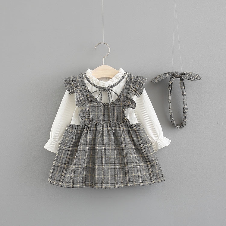 Søt vestido infantil baby jente kjole jenter college vindkjole 0-3 år gammel baby langermet høst todelt lang kjole