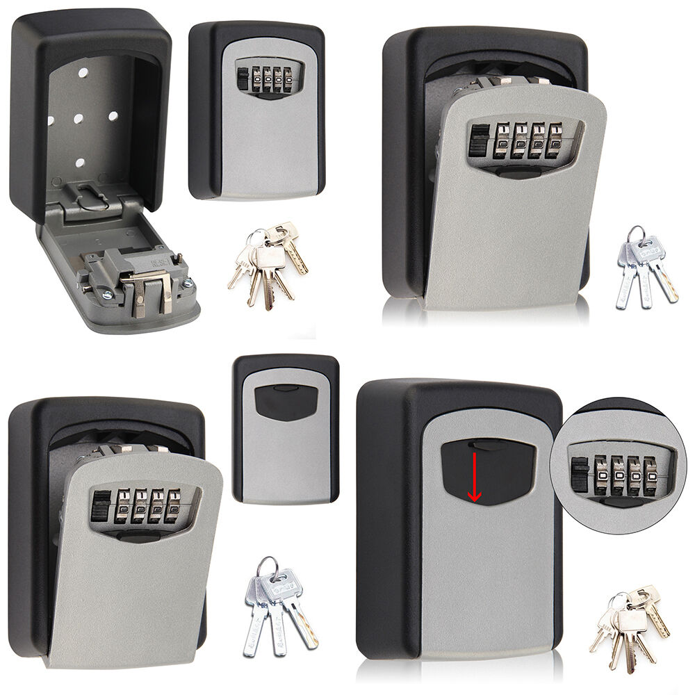 Key Lock Box Wall Mounted Aluminum Alloy Key Safe Box Weatherproof 4 Digit Combination Key Storage Lock Box Indoor Outdoor