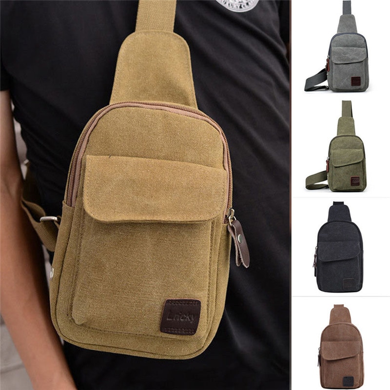 Men Canvas Bag Pack Travel Hiking Cross Body Messenger Shoulder Sling Chest Bags