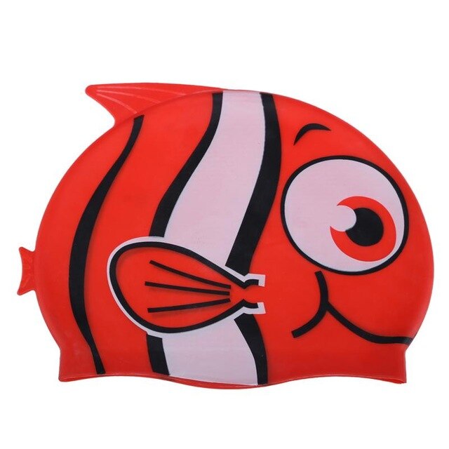 Children Cartoon Swimming Cap Silicone Diving Waterproof Swim Hat Kids Girl Boy Favor Bathing Cap With Fish Shark Pattern: red