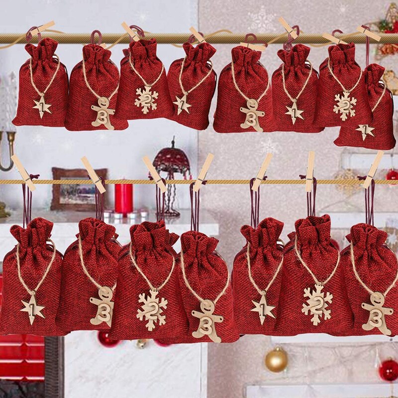 24 stuks/set adventskalender om te vullen jute tas knutselset stoffen tas diy festivaltassen voor kerstmis adventskalender stof