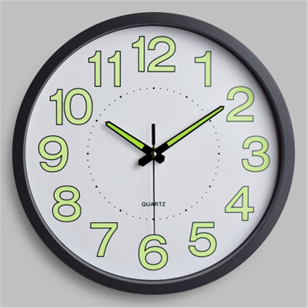 Luminous Wall Clock Silent Quartz Wall Clocks Digital Hanging Horloges Bedroom Glowing Watch Living Room Decor 12 Inch: Black
