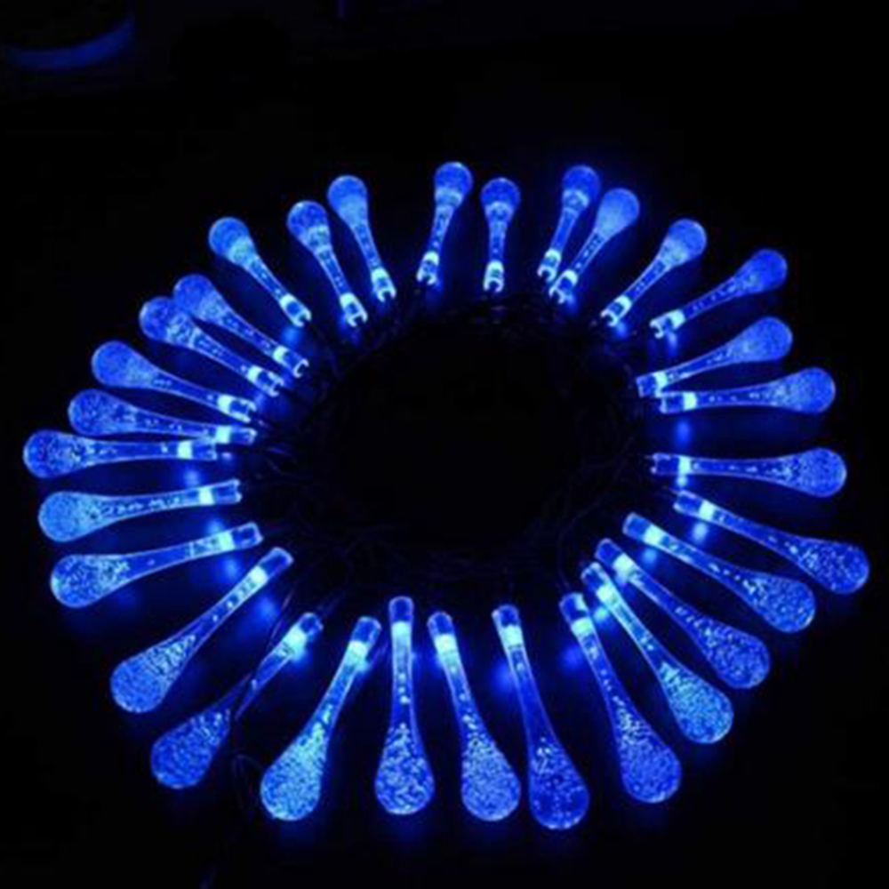 6m Wasser tropfen Solar- Lichterkette führte wasserdichte Außen dekoration Blumenkranz bunte Lichter Gebühr Weihnachten Hochzeits feier g: Blau