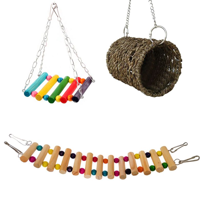 3 pièces perroquet Cage jouet écureuil Hamster écureuil hamac nid d'oiseau balançoire échelle petit Animal oiseau Cage Kits de jouets