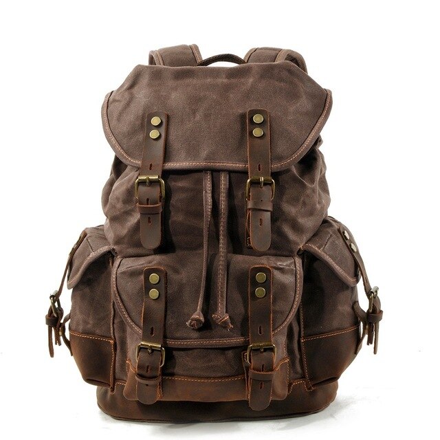 Vintage Tas Canvas Lederen Rugzakken Voor Mannen Laptop Daypacks Waterdichte Canvas Rugzakken Grote Waxed Bergbeklimmen Travel Pack: coffee