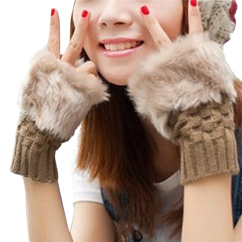 Winter Gloves Female Fingerless Gloves Without Fingers Women Cotton Warm Winter Gloves Hand Wrist Warmer: Khaki