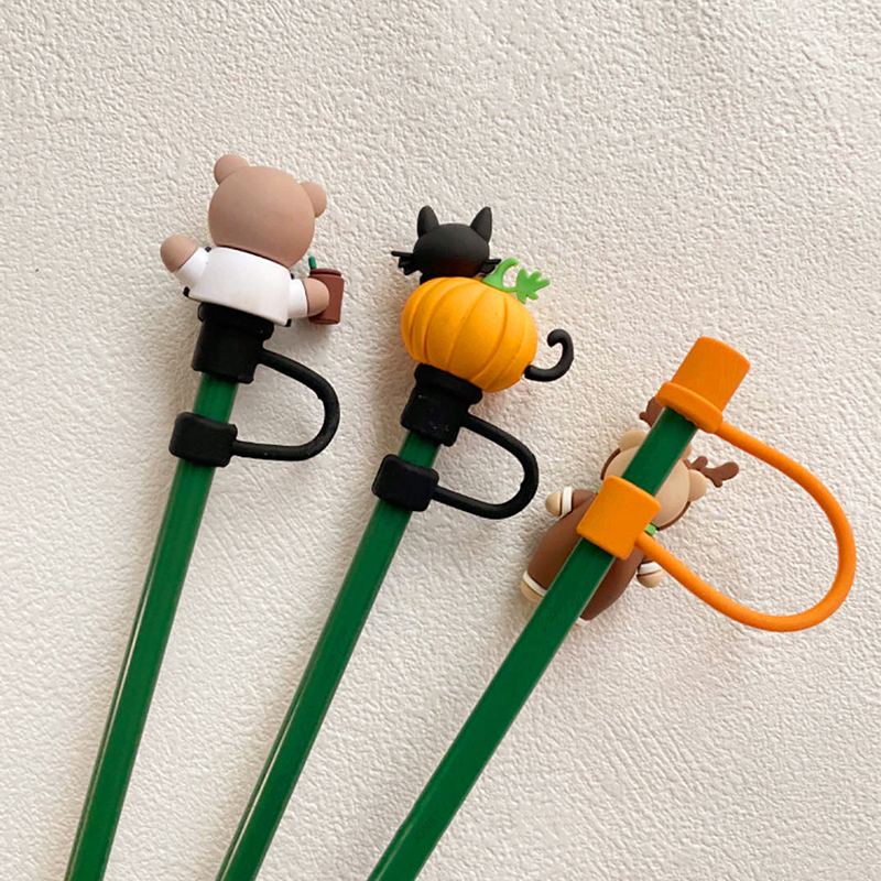Hallowmas Pumpkin Straw Cover Cap Suitable For Starbucks 7-8mm Sippy Tumbler Cup Silicone Straw Covers Reusable Dust Stopper