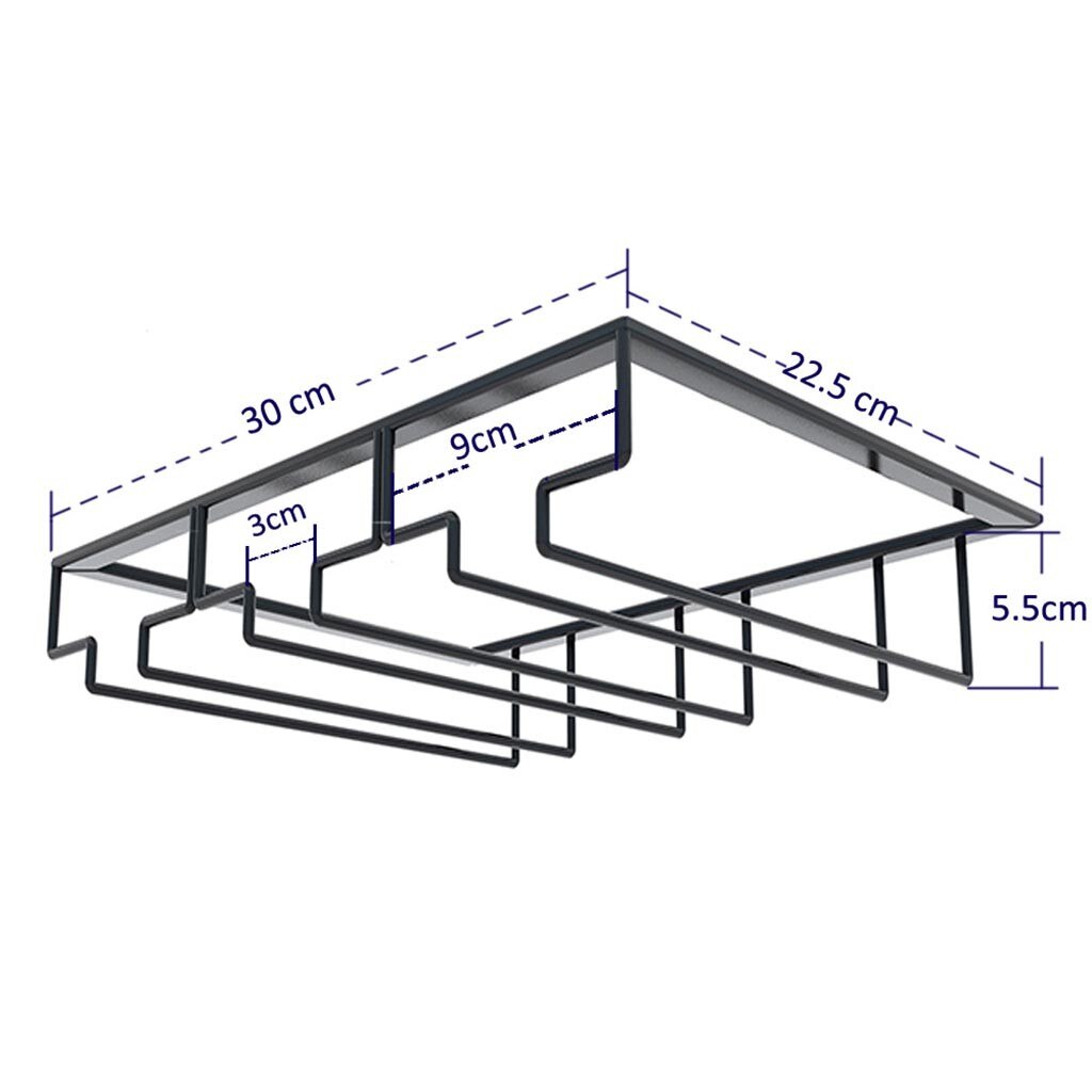 Stainless Steel Wine glass holder Hanging Drinking Glasses Stemware Rack Under Cabinet Storage Double Row Hanging Bar Shelf