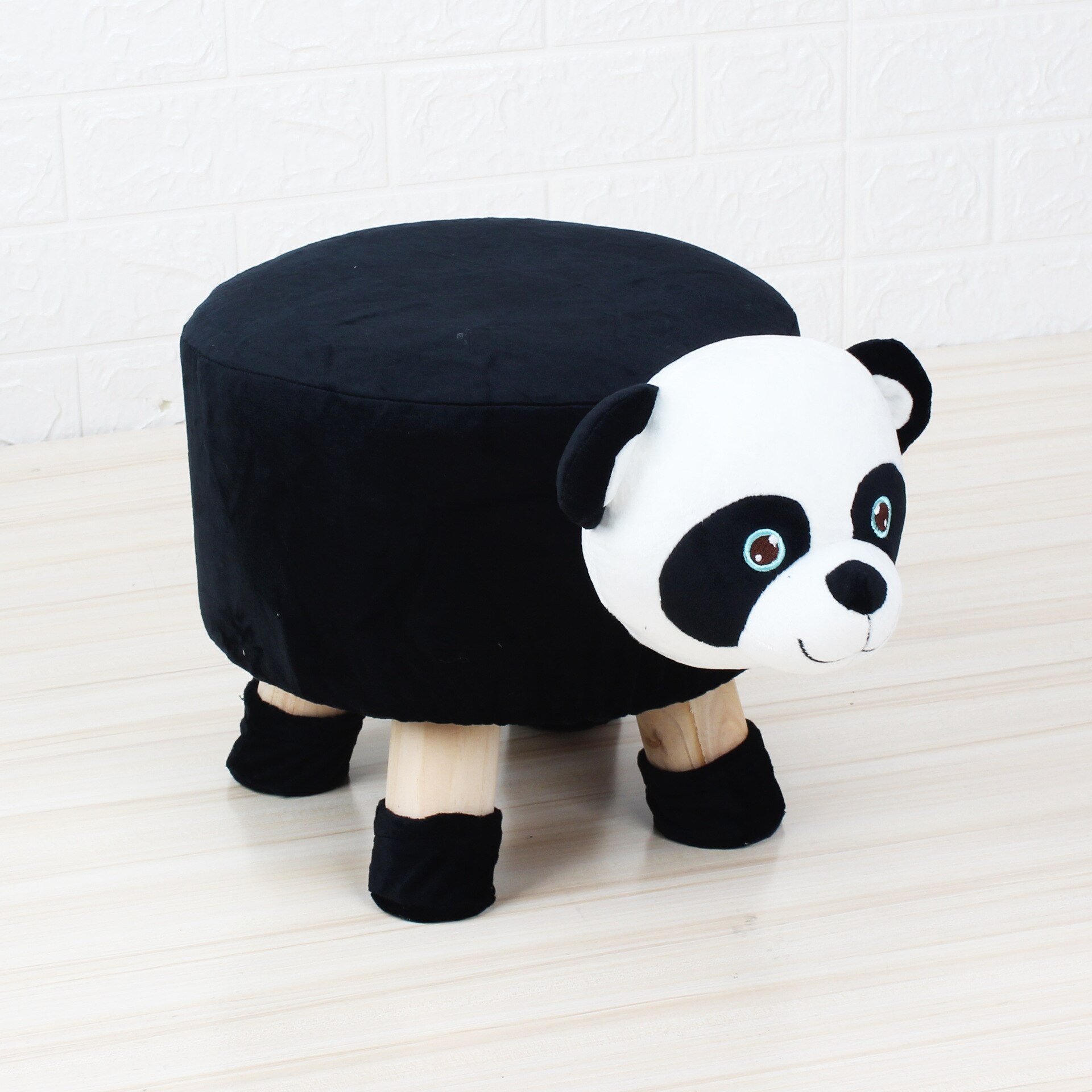 Cartoon Animal Stool Solid Wood Children's Coffee Table Home Small Sofa Removable and Washable Panda Lamb Elephant Cow: Dwarf panda