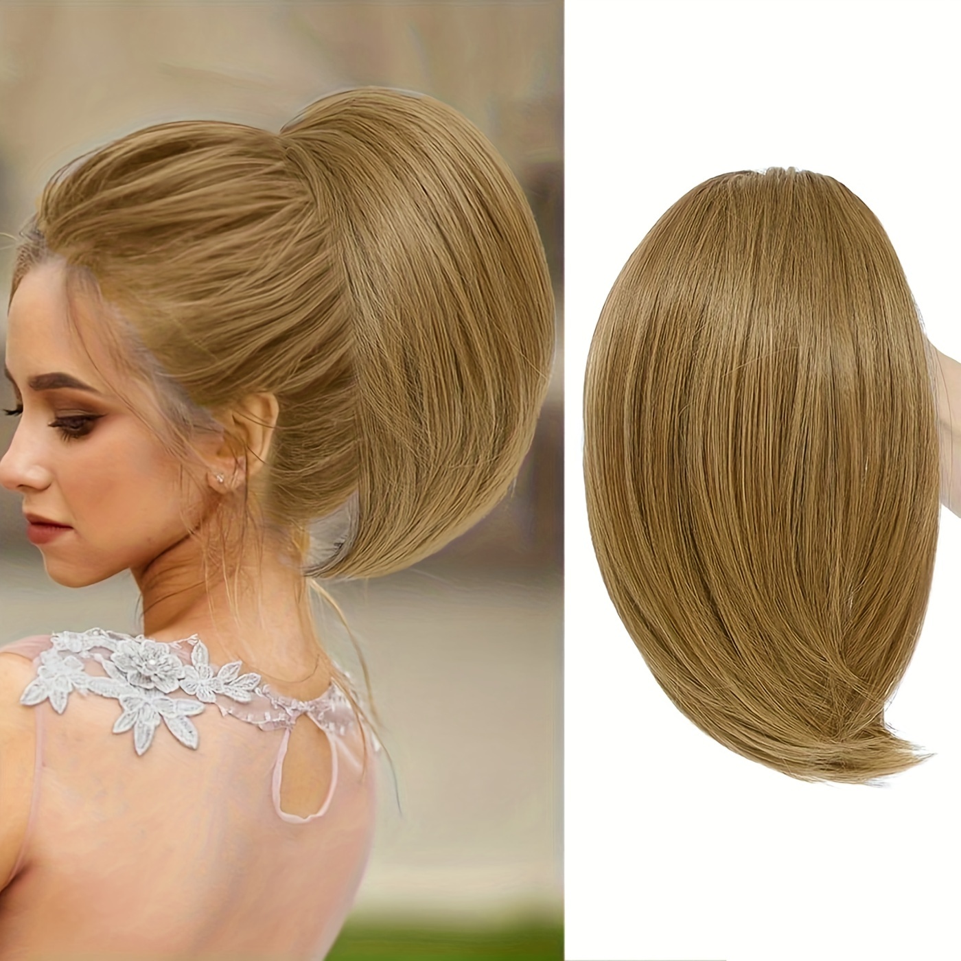 Postizo sintético de moño alto recto para mujer, extensión de cola de caballo con cordón , fácil de usar, moño de pelo de: #27