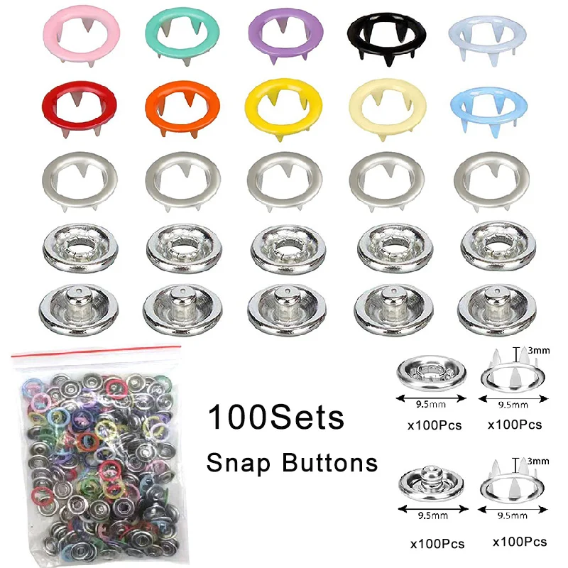 50/100Sets Metal Snaps Buttons with Fastener Pliers Press Tool Colored Claw Button Punch Eyelet Kit for DIY Craft Clothes Sewing: Light Grey