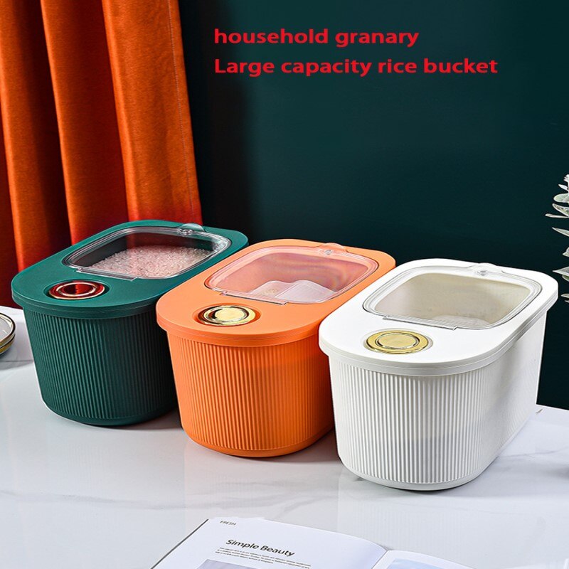 rice dispenser dispenser de cereais organizador de cozinha Cozinha grande capacidade de armazenamento de arroz balde casa à prova de insetos e umidade-prova selado arroz caixa de medição visual barril de grãos