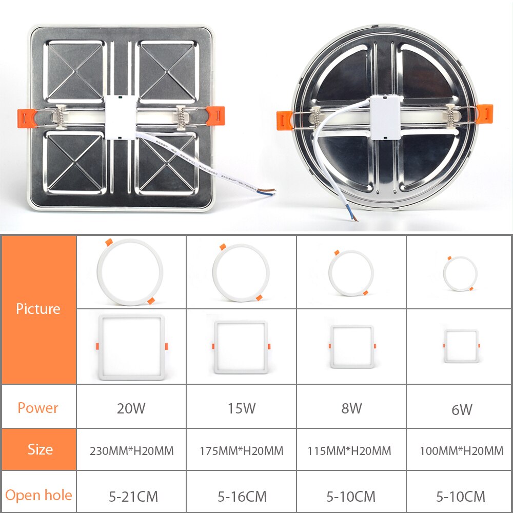 Ultra Thin LED Panel Light Round 6W 8W 15W 20W AC110V/220V Aluminum Ceiling Recessed Downlight open hole adjustable open hole
