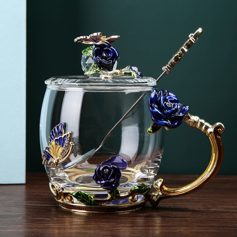 Home water cup heat-resistant glass tea cup coffee cup flower tea cup wine glasses whiskey glass water bottle: E330ml