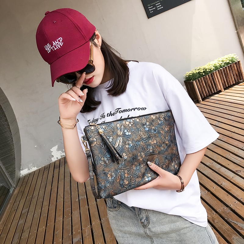 Womens Bags Handbags Floral Large Clutch Purses and Handbags Faux Leather Ipad Fit Long Strap Women Messenger Envelop Shoulder B