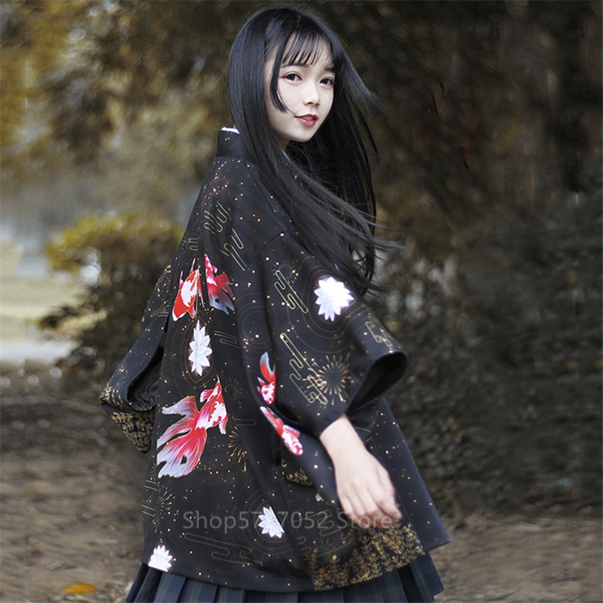 Asian Japanese Style Traditional Clothing Kimono Haori Women Men Koi Couple Streetwear Cardigan Warriot Retro Harajuku Yukata