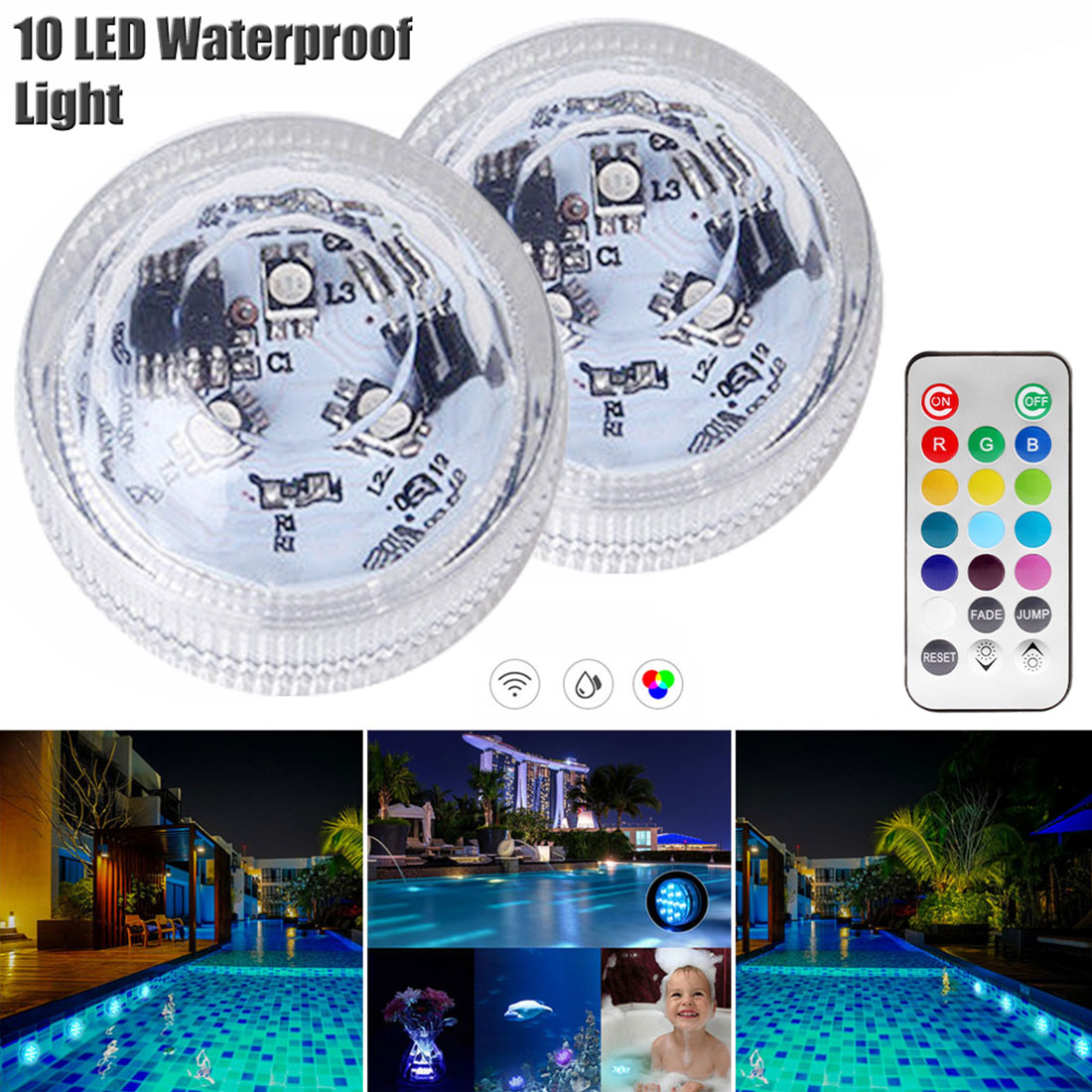 Ip68 waterdichte onderwater led afstandsbediening rgb onderwaterlamp op batterijen nachtlampje voor aquarium zwembad tuin