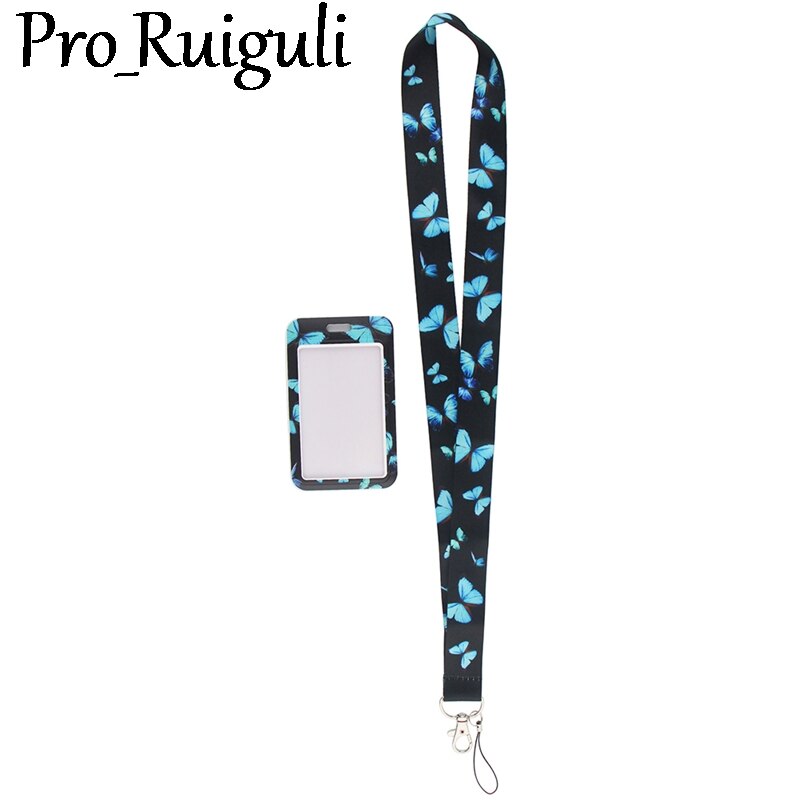 Blauw Monarch Vlinder Key Lanyard Auto Sleutelhanger Id-kaart Pass Gym Mobiele Telefoon Badge Kids Sleutelhanger Houder Sieraden Decoraties