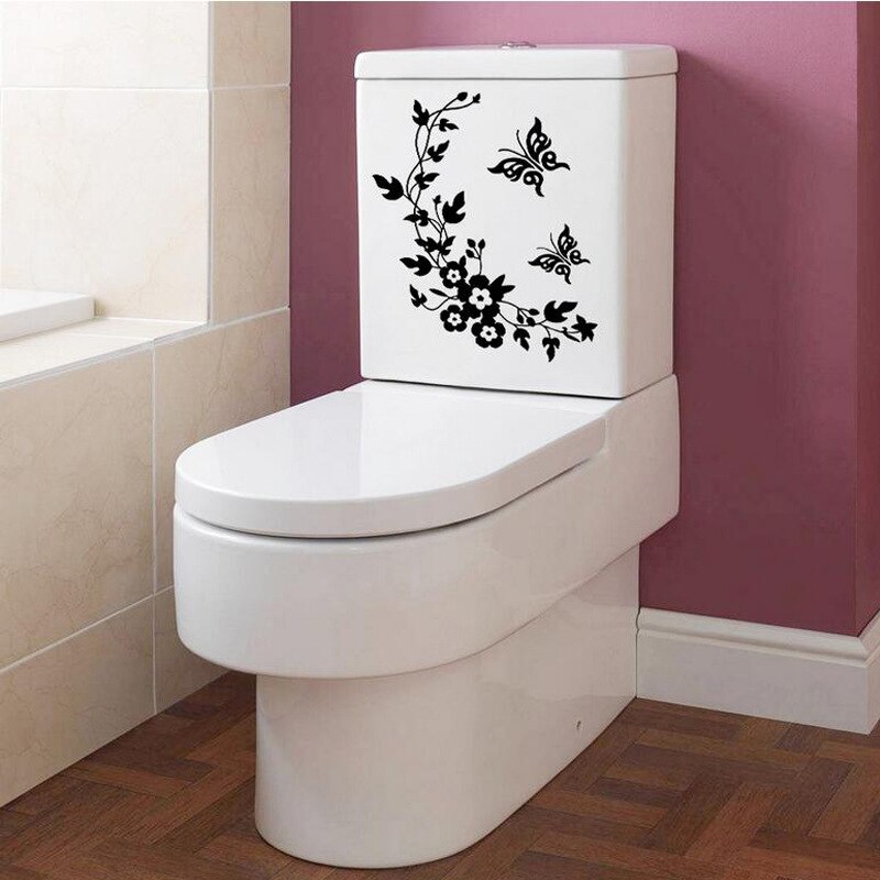 Schwarz Wc-sitz Aufkleber 3D Schmetterling Blume Zauberstab Kunst Aufkleber Abnehmbare Wasserdicht DIY Heimat Dekor Badezimmer Wc Aufkleber