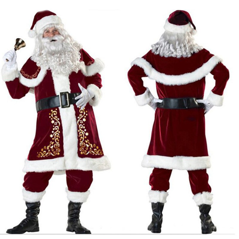 Costume de noël pour homme et femme, tenue Cosplay pour adulte, chapeau + veste + pantalon + barbe
