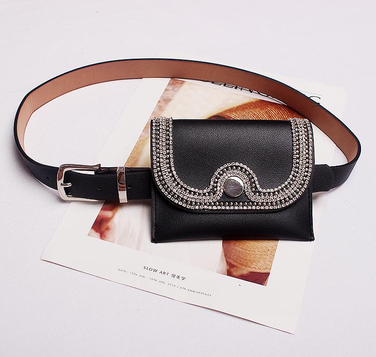 Nuovo Sacchetto della Vita di Modo di Scintillio Pieno di Diamanti Scuro Buckle Pu Cintura In Pelle Tasche Cinghia Delle Signore Dual-utilizzare Tre Opzionale sacchetto di marea 729: A