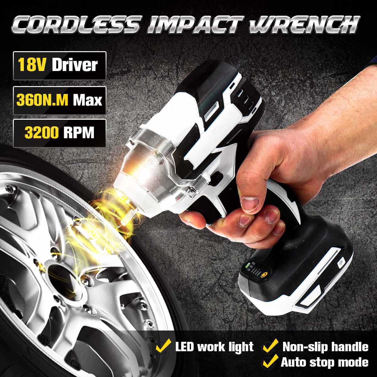 1/2 "360Nm Koppel Impact Elektrische Wrench Krachtige Draadloze Borstelloze Wrench Driver Slagmoersleutel Gereedschap Led Job Licht Boor Tool