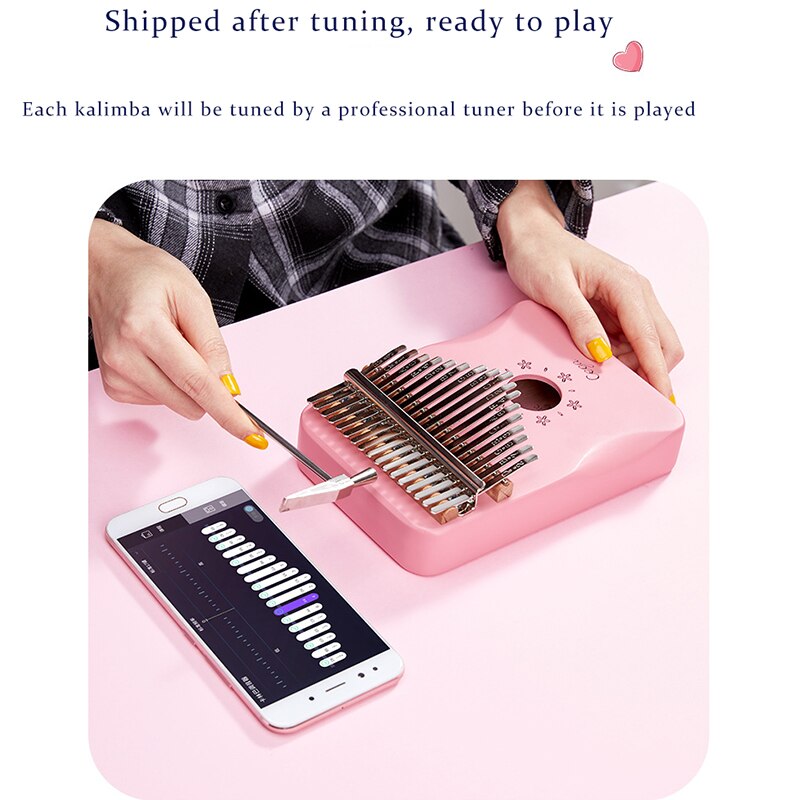 17 Key EQ Kalimba Solid Wood Mahogany Thumb Piano Pink Mbira Play Finger Piano Beginner Electric Pickup Musical Instrument KLB42