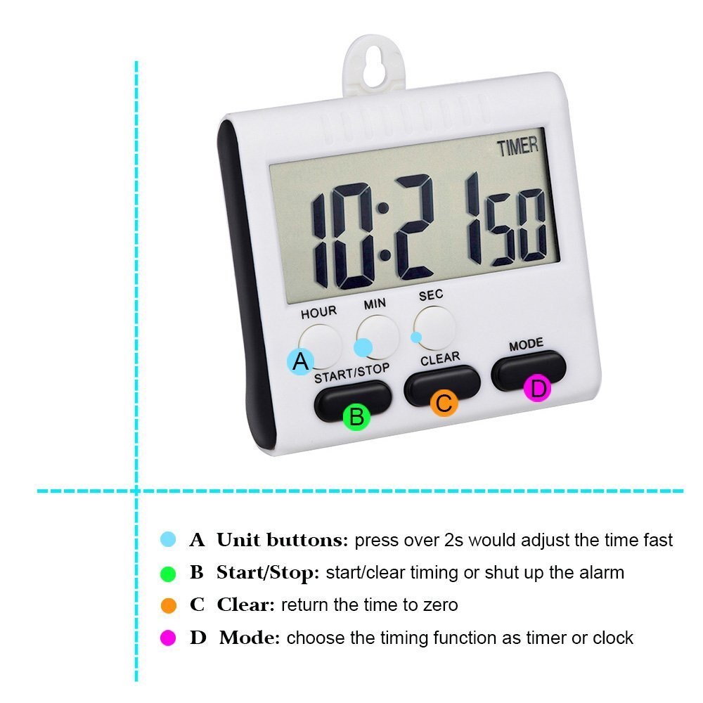 Digital kitchen Timer Large LCD Display Screen Timer Countdown Clock with Loud Alarm Retractable Stand Magnet Hanging Bracket