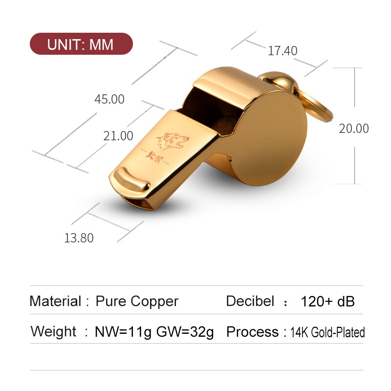 Silbato de árbitro de cobre puro chapado en oro de 14K, núcleo de madera, entrenamiento, Comando de tráfico, silbato triple, novedad de