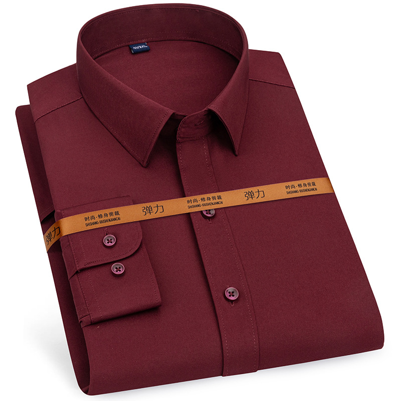 Nueva camisa resistente a las arrugas para hombre, vestido de manga larga, ajustado, sin planchar, ropa formal de negocios sociales, fácil de cuidar: 44 / Gris oscuro