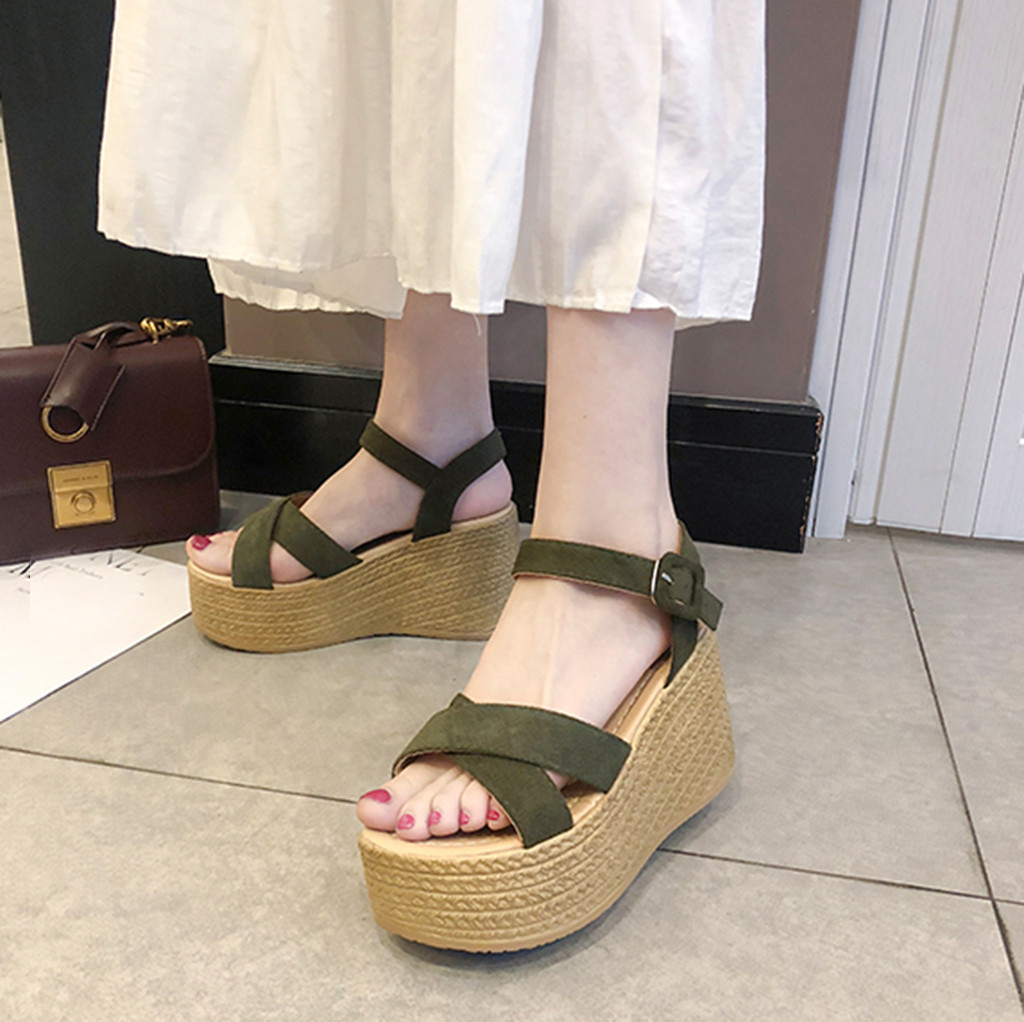 Décontracté Compensées Bout Ouvert chaussures Peep Toe Sandales femme à talons hauts plate-forme sandale décontractée boucle sandalia feminina sem salto # G30