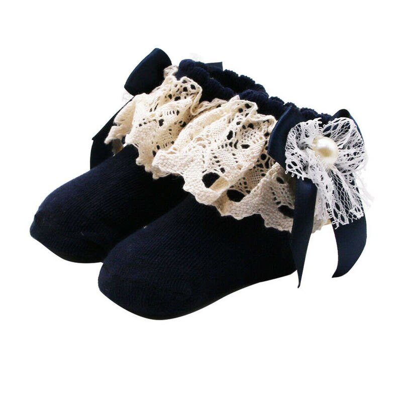 WunderschöNe prinzessinnensocken für babys und kleinkinder, atmungsaktive baumwollsocken mit spitze, kuschelig weich, mit schleife.