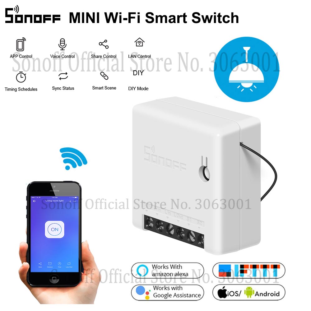 SONOFF MINI interruptor WiFi módulo temporizador inteligente 10A interruptor de 2 vías compatible con aplicación/LAN/Control remoto de voz DIY para automatización inteligente del hogar