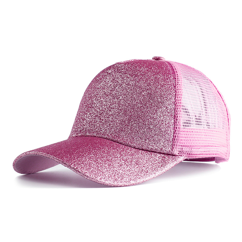Gorra de béisbol con cola de caballo alta y purpurina para mujer, gorra Snapback informal de malla negra, blanca y rosa, Gorras de camionero para mujer 2023: Púrpura claro