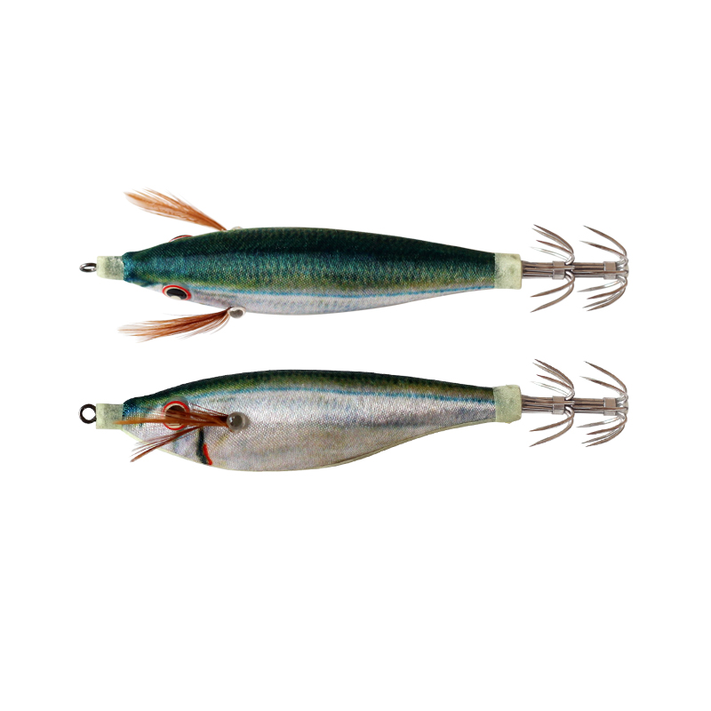 Señuelo de pesca con anzuelo de calamar, 2 uds., luminoso, 10cm, 9g, señuelos de pulpo falsos artificiales, señuelos de camarón de madera, sepia, cebo duro, aparejos de anzuelos de mar: Rojo